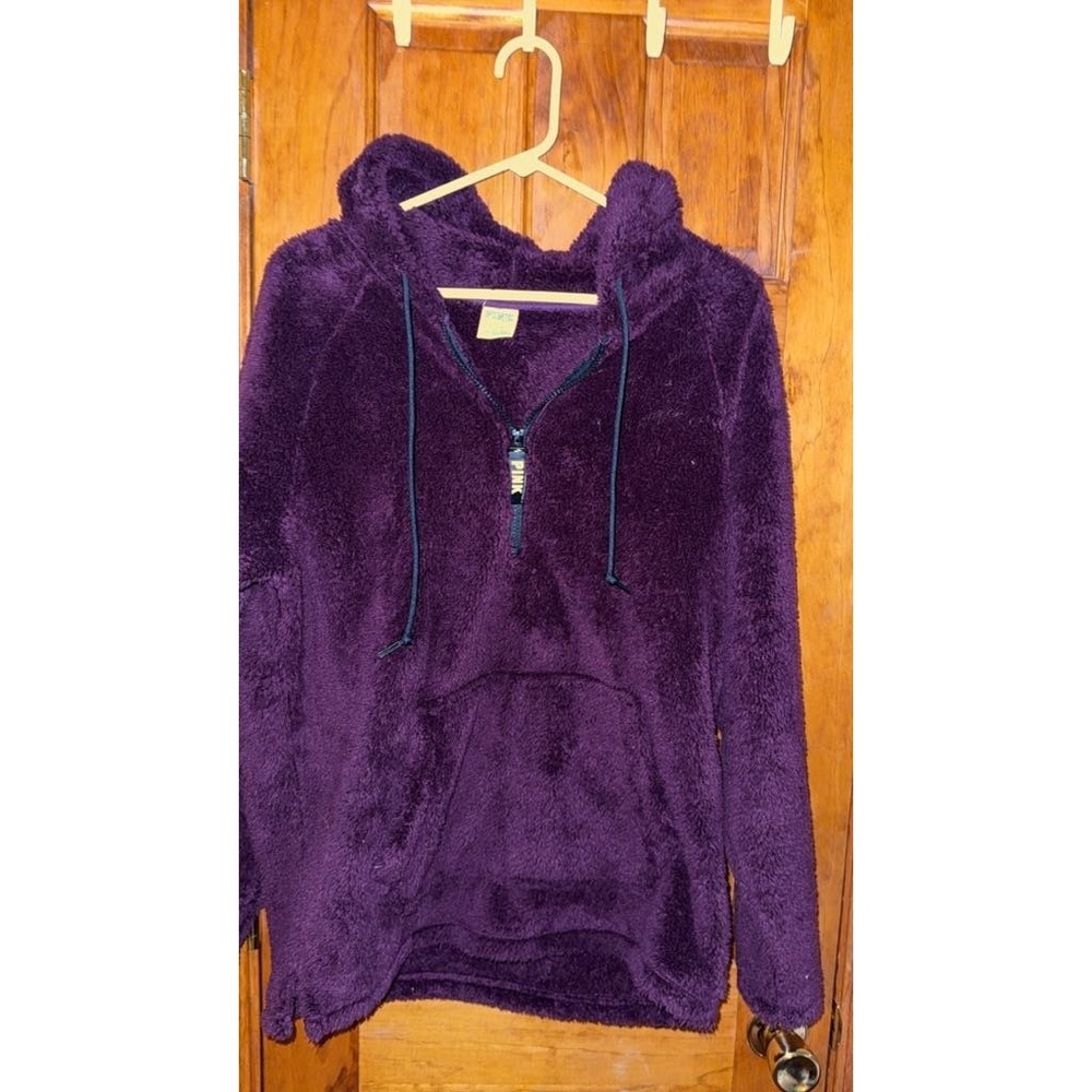 Victoria's Secret PINK Sherpa Teddy Half Zip Pullover Hoodie‎ Plum Purple Size M